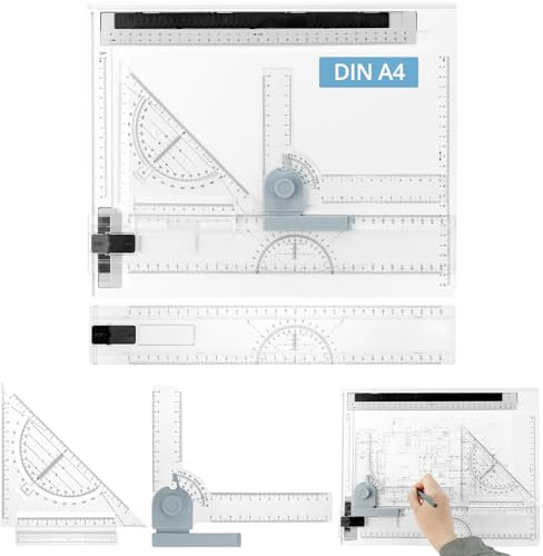 QWORK® Multifunktions Zeichenplatte Set, DIN A4 Zeichenbrett mit verstellbarem Mess und Präzisionswerkzeugen