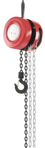 Polipasto de cadena con capacidad de carga de 1000/2000 kg y longitud de cadena de 3 m, fácil elevación de carga, cuerda manual con gancho giratorio de 360°, polipasto de cadena manual (rojo, 1000 kg)