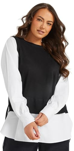 Yours Curve & White 2-in-1 Long Sleeve Shirt - Women's - Plus Size Curve