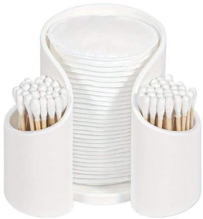 Cotton Bud Holder, Cotton Pad Dispenser, Bathroom Floss Storage Box, Multi-Purpose Organizer for Bathroom, Vanity Accessories, 4.33x3.54x2.76 Inches PP Material