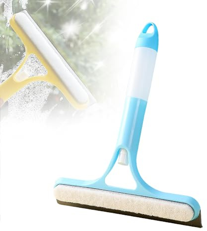 3 in 1 Window Cleaning Scraper, 2025 New Squeegee for Shower Glass, 3 in 1 Spray Function for Glass Doors for Windows Glass, Mirrors Scraper, Brush. All-Purpose Window Cleaner Tool (Blue)