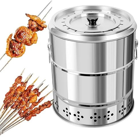 Barbecue senza fumo in acciaio inossidabile Surround Charcoal Grill, barile della griglia con 28 spiedini e set di accessori per grigliare, con cotone isolante