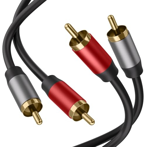 2 Câbles Audio RCA pour Amplificateur, Enceintes Actives ou Caisson de Basse, Avec Fiches Plaquées Or (1.5m)