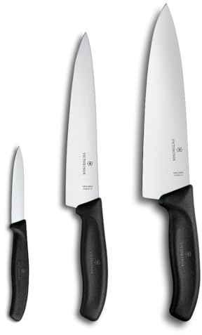 Victorinox Swiss Classic Set profesional de cuchillos de cocina, 3 piezas, con cuchillo para verdura, cuchillo universal, hoja recta, 8-20 cm, negro