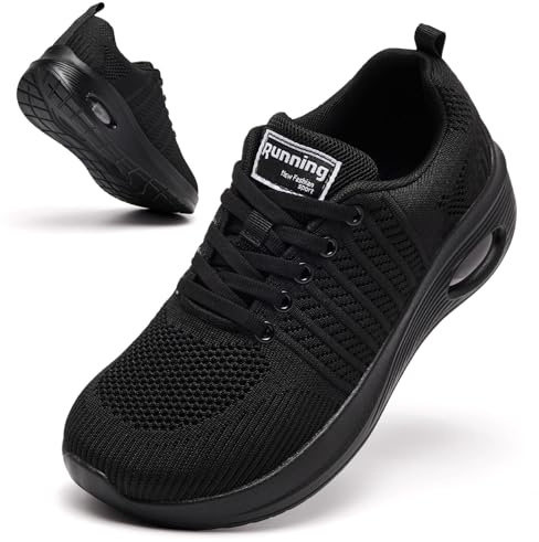 Scarpe Sportive da Donna, Scarpe da Running a Pianta Larga con Cuscino d'Aria Ammortizzante, Scarpe da Ginnastica Leggere e Traspiranti per Palestra Tutta Nero 42 EU