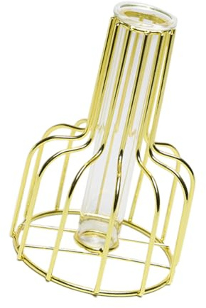 GOOHOCHY Jarrón Hidroponía Vidrio Doble Tubo con Soporte Metálico Dorado Pequeño Decoración Hogar Oficina Regalo