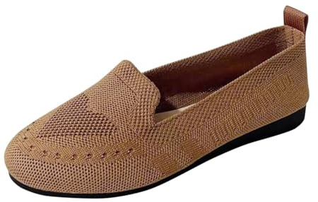 VBEDKDEB Ballerines pour femme - Ballerines plates confortables - Rondes - Respirantes - Respirantes - Semelle souple - Chaussures décontractées confortables - Ballerines élégantes en cuir, café, 39