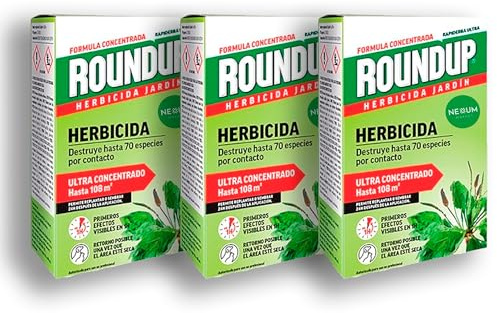PACK x3 ROUNDUP Herbicida Total para Eliminar Todo Tipo de Malas Hierbas | Efectos Visibles en sólo 2 Horas | 250 ML para diluir en 5L Agua | Elimina hasta 70 de Hierbas/Musgo | Nexum Market
