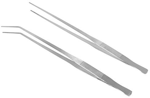 UEETEK Wasserpflanze Zange,2 Stücke 48 cm Edelstahl Gerade Pinzette Und Gebogene Spitze Pinzette für Aquarium