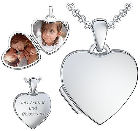 Kinder Herz Medaillon zum Öffnen für Bilder Silber 925 | Kette Halskette Mädchen | Medallion aufklappbar | Amulett Anhänger Herzmedaillon mit Foto personalisiert | Geschenk für Kinder zum Geburtstag