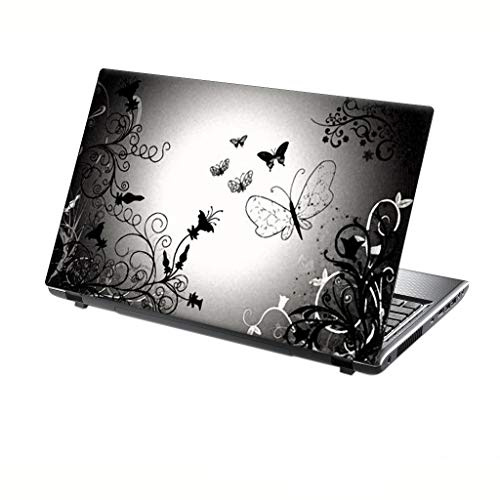 TaylorHe Autocollant en vinyle pour ordinateur portable 13-14 Motif papillons et papillons Gris argenté