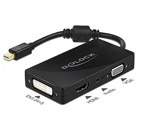 Delock Mini DisplayPort 1.2 Adapter zu VGA / HDMI / DVI / Audio Buchse 4K Passiv schwarz