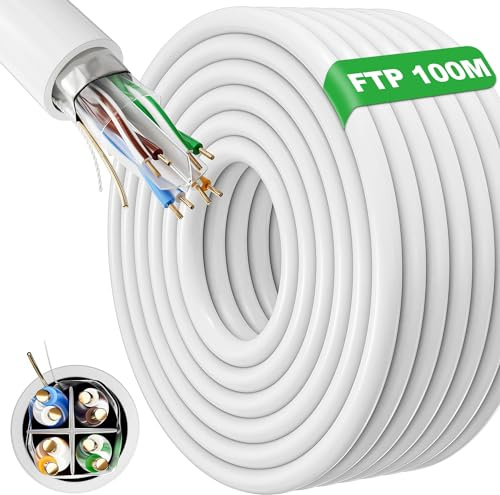 Ethernet Cable 100m Outdoor, Cat 6 Internet Cable 100m FTP Shielded Netwerk Cable High Speed, Bulk LAN Cable Cat 6 100m, 23AWG Gigabit RJ45 Cable Waterproof Anti-Jamming 100 Meters White Patch Cable