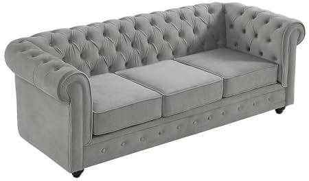 Vente-unique - Canapé 3 Places Chesterfield - Velours Gris Clair
