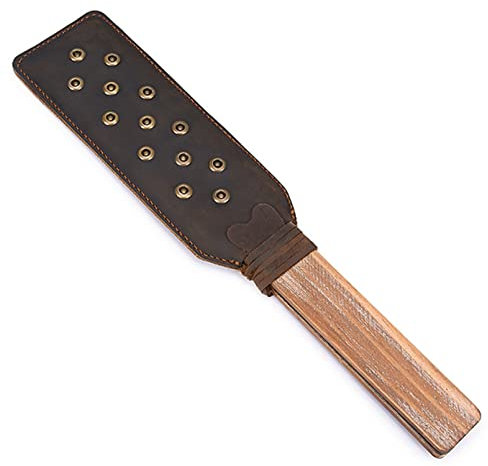 SNAILAGE Horse Riding Whip, Real Leather Riding Crop Flogger Retro-Styled Paddle Teaching Training Tool for Equestrian with Copper Rivets