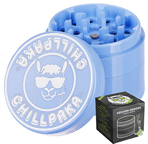 CHILLPAKA® Grinder Ceramica I Macinaspezie con Rivestimento Nano-Ceramico Antiaderente | Crusher per Erbe e Spezie (ø55mm, Blu)
