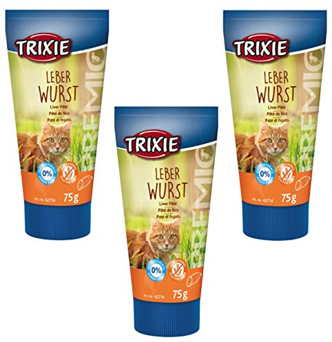 Trixie PREMIO Leberwurst für Katzen | 3er Pack | 3 x 75 g | Schmackhafter Snack für Katzen | Mit reduziertem Salz- und Gewürzgehalt | Mit Taurin zur Unterstützung der Sehkraft