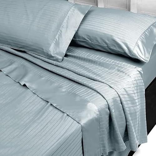 INTRECCI Completo Lenzuola Matrimoniali in Raso di Cotone Matrimoniali, Biancheria da Letto Parure Lenzuolo con Angoli Lenzuolo Teso e Federe in Raso 2 Piazze Blu