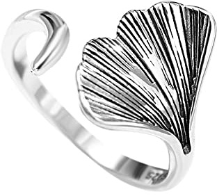 WLLDDDIU Anello In Argento Sterling 925,S925 Sterling Silver Ginkgo Biloba Incisione Anelli Regolabili Retrò Anello Dito Indice Argento Eternity Ring Fascino Di Nozze Gioielli Regali Per Uomin