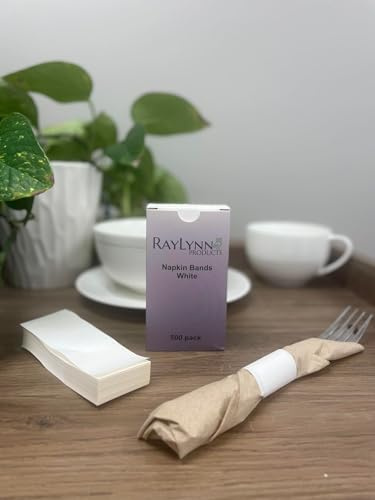 RayLynn Products, Pack of 500 White Premium Napkin Bands, Self-Adhesive 1.5 x 4.25