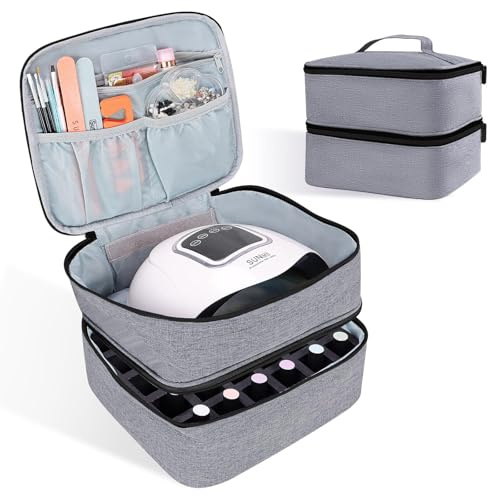 ALSLEA Nail Polish Organizer Holds 30 Bottles (15ml - 0.5 fl.oz) Double-layer Gel Nail Polish Kit Carrying Case, Nail Holder for Nail Lamp, Portable Nail Organizer and Storage for Nail Supplies (Gray)