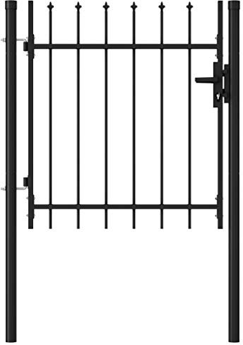 Tidyard Fence Gate Single Door with Arched Roof (or Spike Roof) Outdoor Garden Yard Patio Entrance Way Door Security Barrier Steel 1x1 m Black