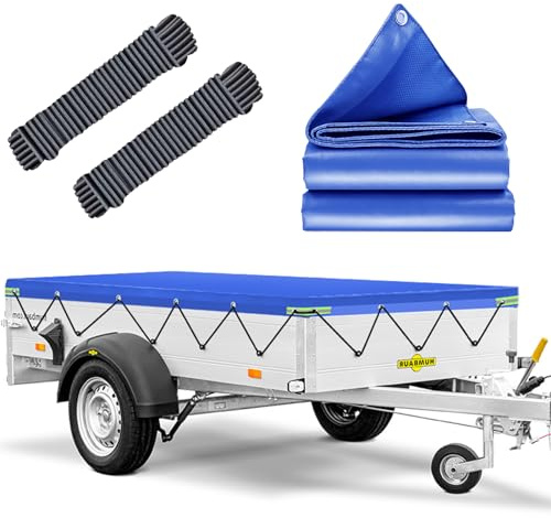 Telo Rimorchio, 258x136x8cm Telo Impermeabile Esterno, Telone Rimorchio con corda elastica, Ideale per HUMBAUR, Böckmann, Neptun und 750kg/850kg/1000kg/1300kg/1500kg 251x131cm Rimorchio