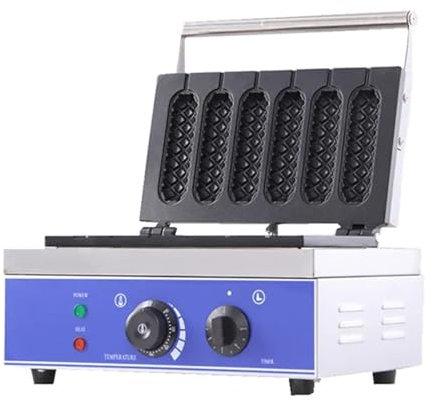 Máquina para hacer gofres de maíz crujiente de 6 piezas, máquina para hacer perritos calientes, calentamiento a temperatura constante, revestimiento antiadherente, máquina para desayuno asador de salc