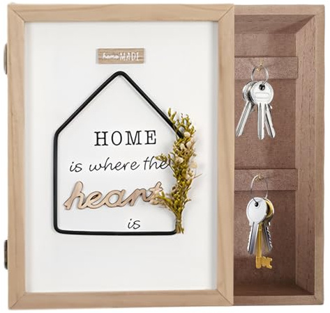 Cassetta Portachiavi, Scatola Per Chiavi In Legno, Cassetta Portachiavi Da Muro Con 6 Ganci Per La Casa In Legno Decoro Home Per Muro E Decoupage Archiviazione E Decorazione 20 X 6 X 27 Cm