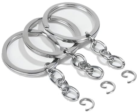 YHYZ Keychain Ring Set, 30pcs 1 Inch Key Ring Hoops (30mm, Flat) with Chain + 30pcs Jumper Rings, Metal Sliver Keyring Chains, for DIY Craft Tassels Resin Art Jewellery Making Attachment (30 Sets)