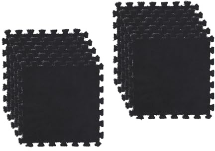 FytStycale Lot de 10 Carreaux Antidérapant de Moquette en Forme de Puzzle, Tapis Découpable, Carreaux de Moquette Emboîtables en Peluche pour Maison, Noir