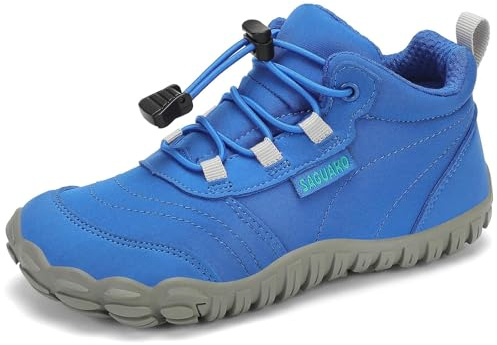 SAGUARO Barnen Barfota Skor Trail Running Barfoot Minimalistiska Lätta Sneakers Andningsbara, Gr.26-36, Ny blå, 28 EU