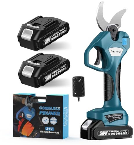 Tijeras de podar con batería, 21 V, tijeras de podar eléctricas, diámetro de corte máximo 60 mm, 2 baterías de 2,0 Ah, motor sin escobillas, pantalla LCD, compatible con batería Mak-ita de 18 V