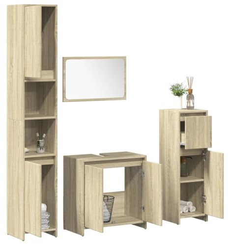 Gecheer Set Mobili da Bagno 4 pz Rovere Sonoma in Legno Multistrato