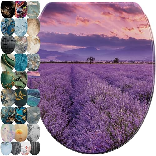 Sanilo WC Sitz mit Absenkautomatik & Schnellverschluss, Toilettendeckel per Knopfdruck abnehmbar, einfache Montage von oben (Lavendel)