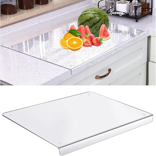 Professionnel Cuisine Planche à Découper en Acryl – Transparente/Noire Anti-Dérapante pour Légumes, Fruits & Viande | Lavable au Lave-Vaisselle, Sans BPA, Facile à Nettoyer, Transparente, 40x30 cm