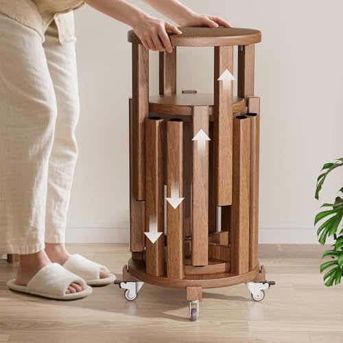 Tinpin Stackable Stools Set of 4,Wood Chair on Wheels Sturdy and Durable,Dining Chairs Stacking Stools No Installation Required for livingroom Kitchen,Top Stackable Round Stool for Saving Space