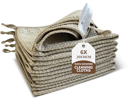 Foyer Nuage 6 paños de microfibra para gofrar, 30 x 30 cm, 340 g/m², paños de cristal sin pelusas para pulir espejos, acero inoxidable, ventanas, paños de microfibra multiusos (Kh