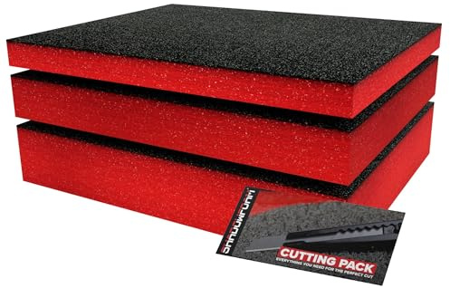 Shadow Foam litet paket 3 st – skuminsatser kit för verktygslådeorganisering – 40 x 32 cm gör-det-själv klipp och skala skumskivor för verktygslådor och verktygsförvaringssystem – rött blandat paket