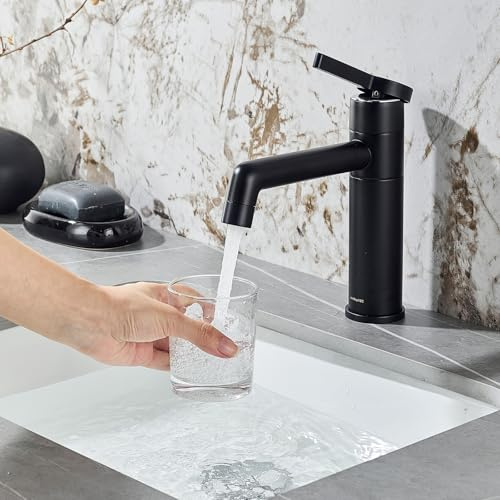 Grifo de Lavabo LakeBayMZC Latón Negro, Grifo de Baño Rotatorio a 360° para Lavabo de Baño, Mezclador Monomando con