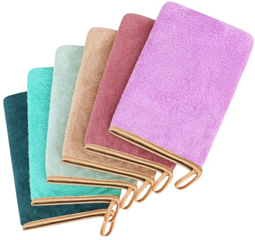 COZYMIRE Manoplas Baño en Microfibra 15 x 20 cm Guantes para Lavarse Morbidi e Assorbenti Manopole Riutilizzabili con Cordón Apto para Pieles Secas, Grasas y Sensibles 6 Piezas-003