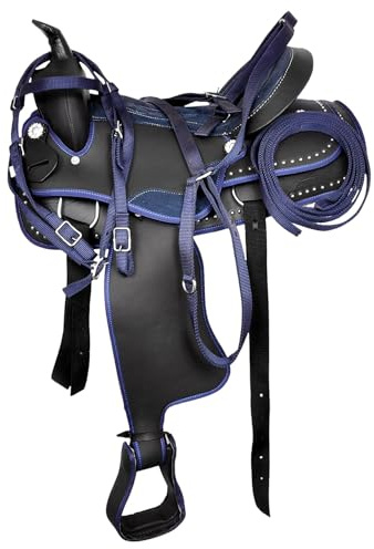 Western Horse Saddle Synthetic Pleasure Trail Barrel Racing Tack Set Black 10 to 18 Seat 015 (10 Seat)