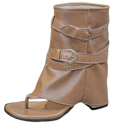 Generisch Botines modernos de color sólido con hebilla, cómodas sandalias de caña media, elegante diseño de puente, caqui, 38 EU 3X-Estrecho