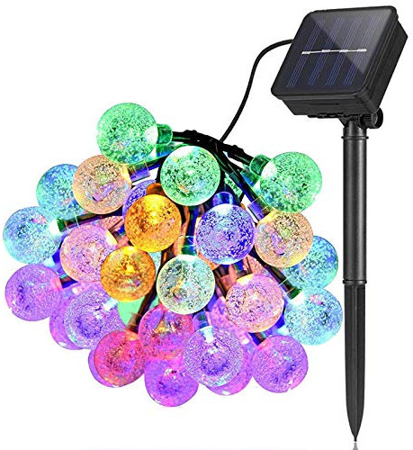 Guirlande Lumineuse Solaire Exterieur Jardin 6,5 m 30 LED Imperméable Lumières féériques Globe Boule de cristal Décor Festival Coloré Lumière pour Fête Mariage Patio Noël Décoration (Multicolore)