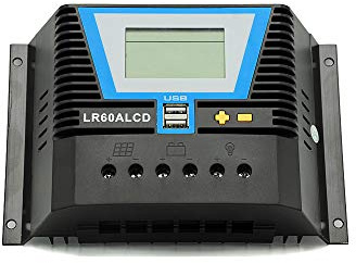 WATTSTUNDE Solar Laderegler 60A LR60ALCD mit Dual USB-Anschluss und LCD-Anzeige für 12V / 24V (LR60A LCD)