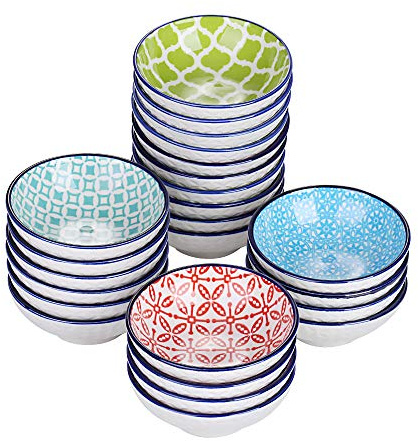 vancasso Macaron 24-delat fat fat set – keramisk dippskål 80 ml smaktillsatsskål mellanmålsskål – porslin liten serveringsskål kryddskål sushisojatallrik. (8,6 cm diameter x 2,8 cm hög)