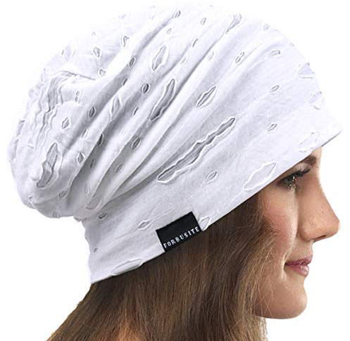 VECRY Damen Slouchy Mütze Dünne Sommer Schädelkappe Turban Sanft Schlafen Chemo Strickmützen (H Weiß)