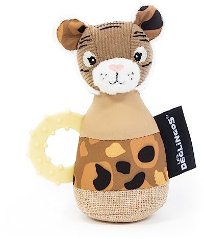 Les Déglingos Anneau Dentition Bébé Hochet Maracas (Speculos le Tigre) - Doudou Bébé Puériculture - Jouet d'Éveil - 13 cm - Marron 34830