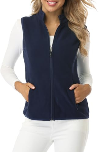 Fuinloth Women's Fleece Vest, Polar Soft Sleeveless Classic Fit with Zip up Pockets Navy Large