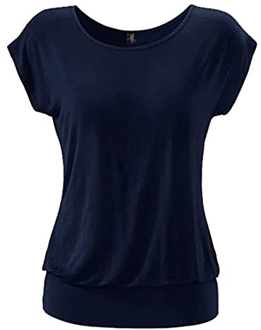 TrendiMax Camisetas Mangas Cortas Mujer Blusas Verano Elegantes Camiseta Basica Camisas Casual tee Tshirt Azul Oscuro L